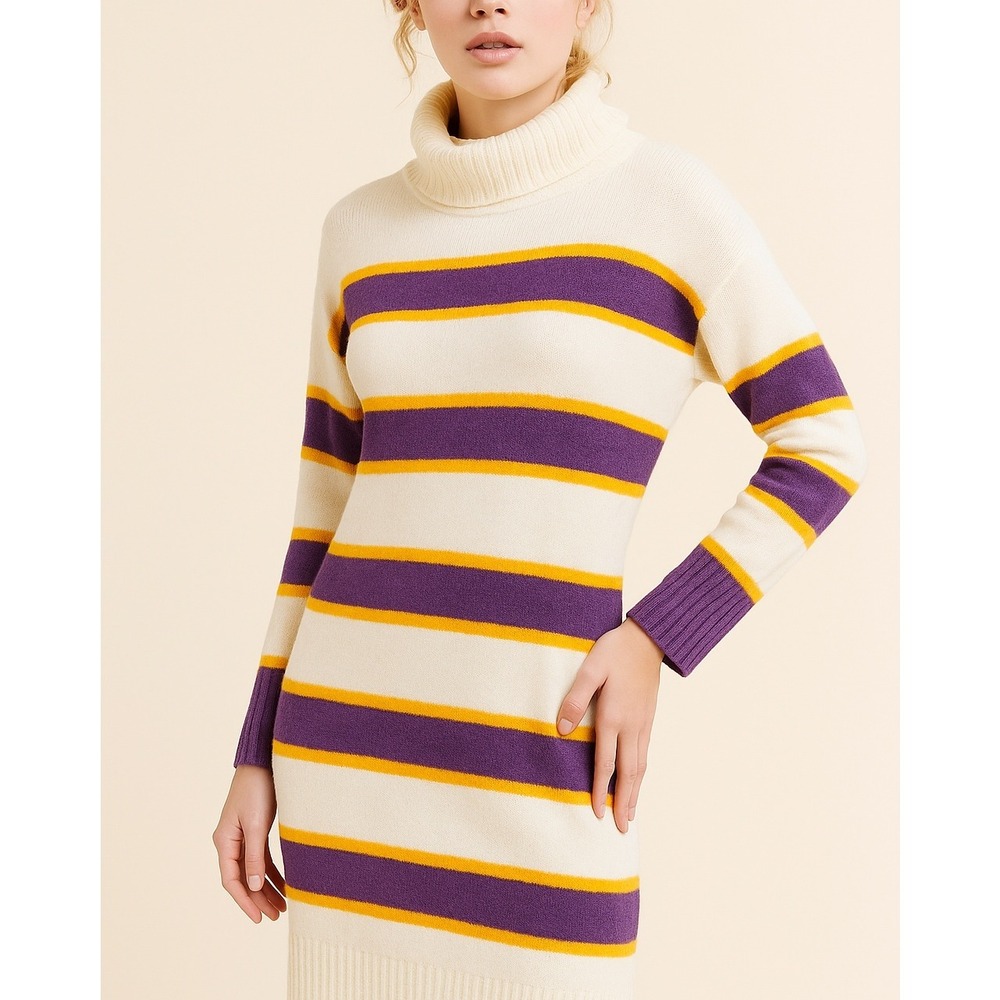 Daily Practice Women's XS Striped Turtleneck Sweater Dress Quiet Luxury Warm‎